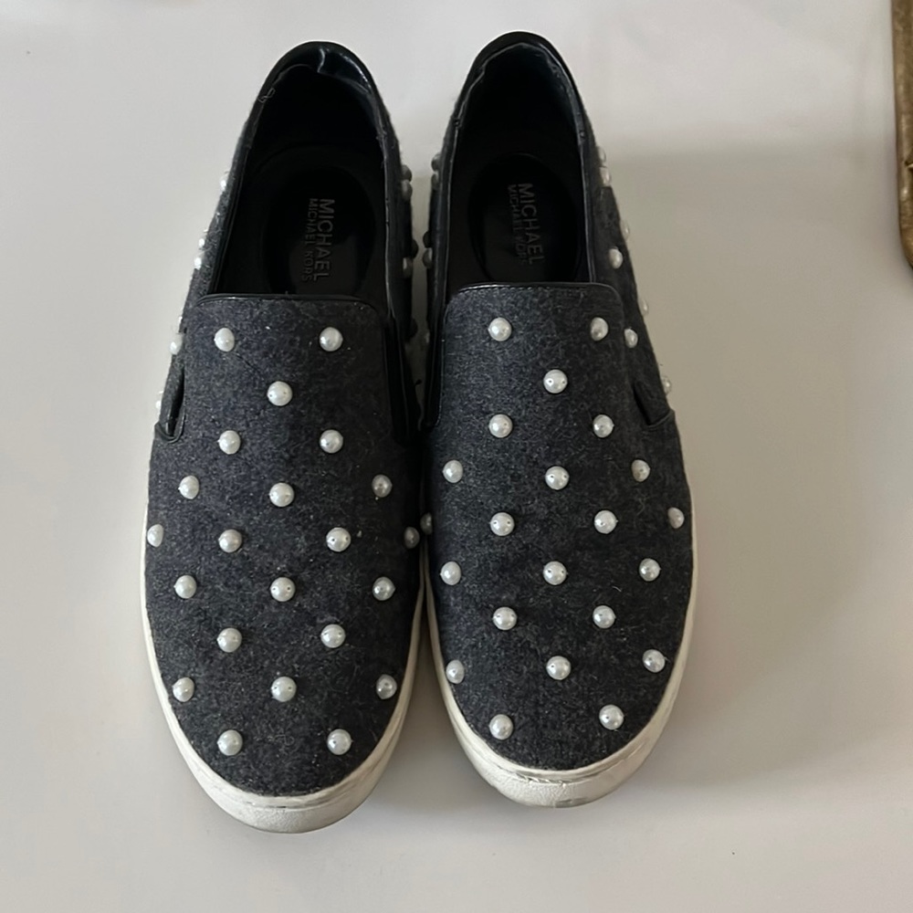 Michael Michael Kors embellished pearl and flannel Keaton sneaker